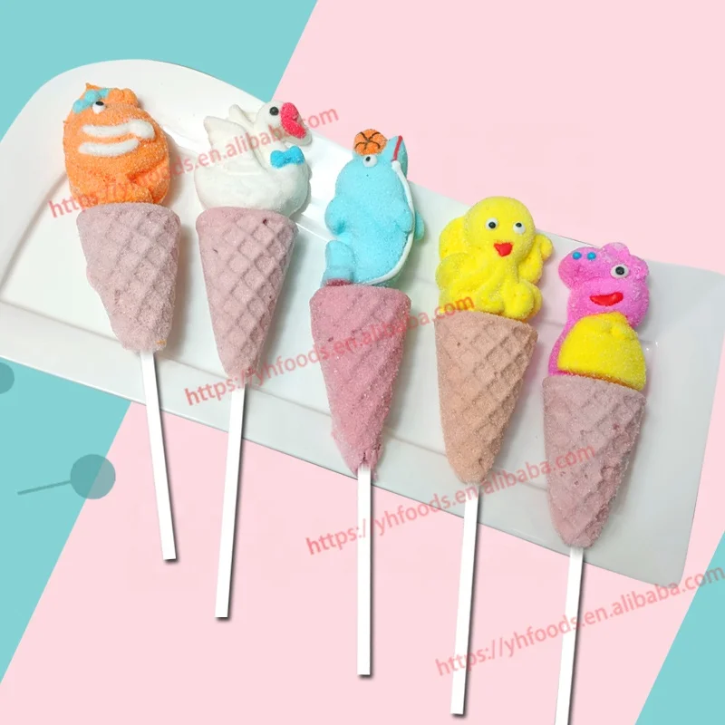 Icecream cone marshmallow pop Cartoon sweets cotton handmade decorated candy sweets lollipop