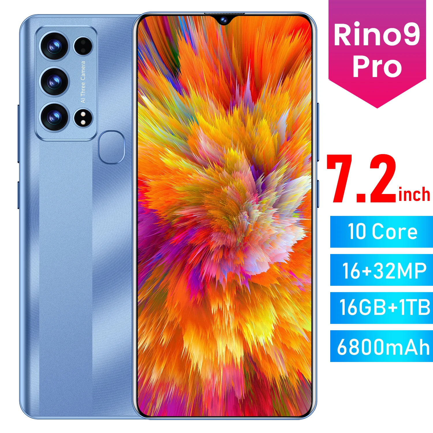 Popular Rino9 Pro Full Netcom 5g Comprehensive 7.2 Screen Dual Card Dual People Face Recognition Smartphone