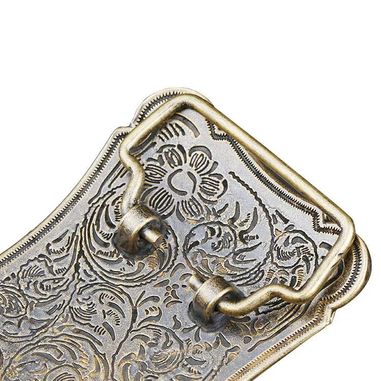 Factory inner width 40mm solid brass customize 3D engrave flower design western name plate belt buckle