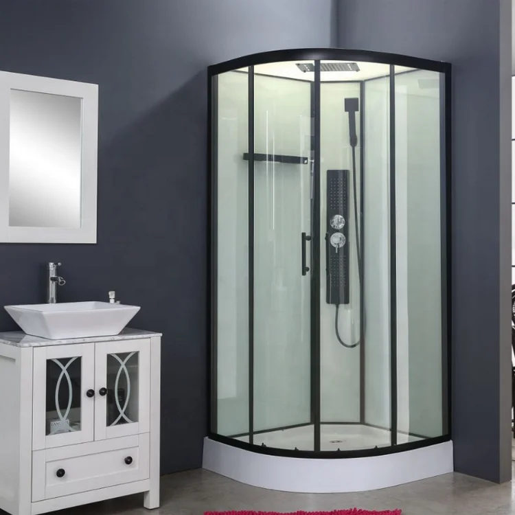 Easy fit fast installation bath shower cubicle enclosure black sliding shower cabin with 15cm ABS tray