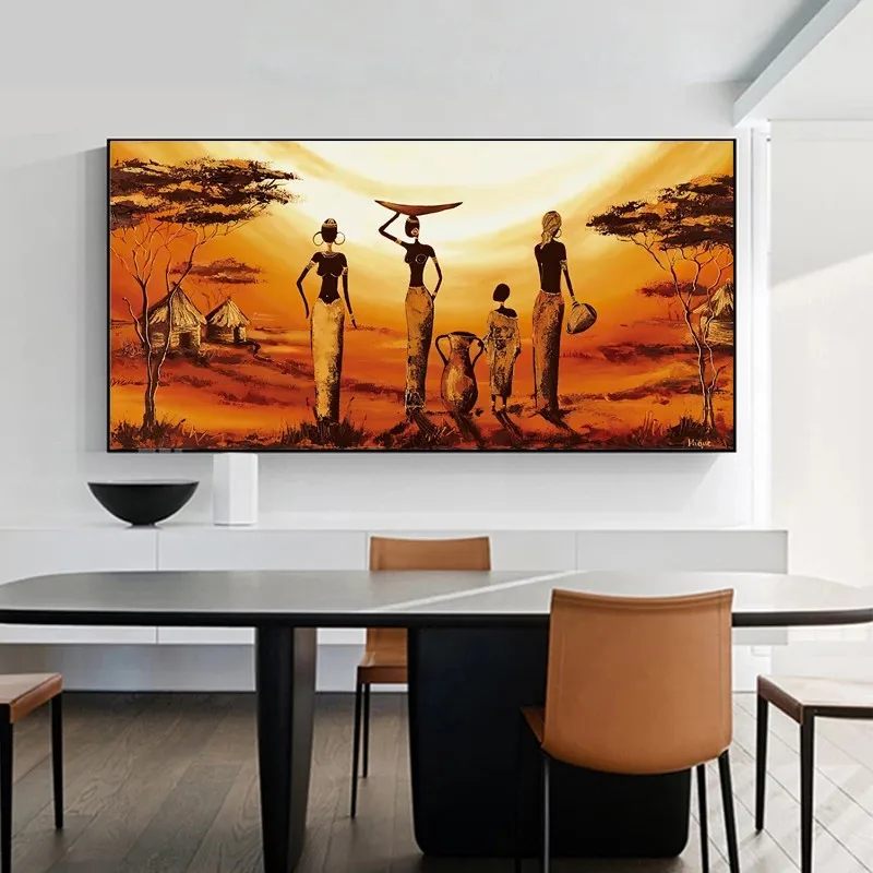 Home Decor Woman Classical Sunset Landscape Wall Prints  Posters Cuadros Pictures African Art Paintings Canvas