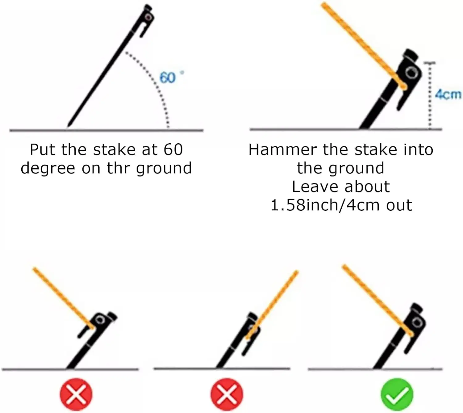 High Strength Black Tent Pegs Stainless Steel Iron Nail Outdoor Camping and Beach Stake Accessories for Hiking