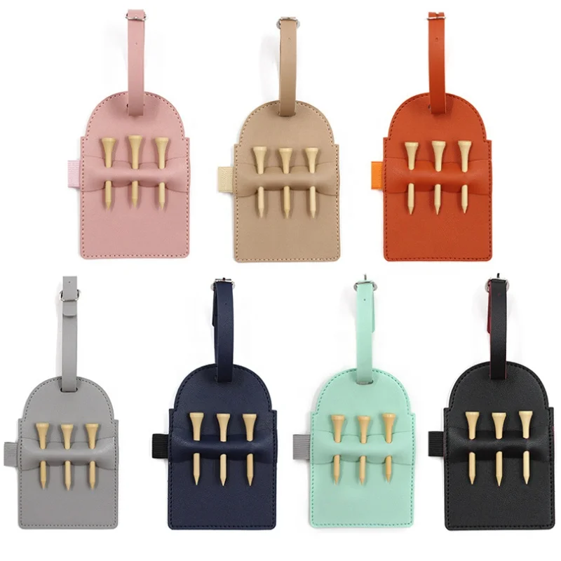 Personalization Wooden Golf Tees Sleeve Custom Golf Club Promotional Faux Leather Golf Bag Tags Tee Holder Golfer Gifts for Men