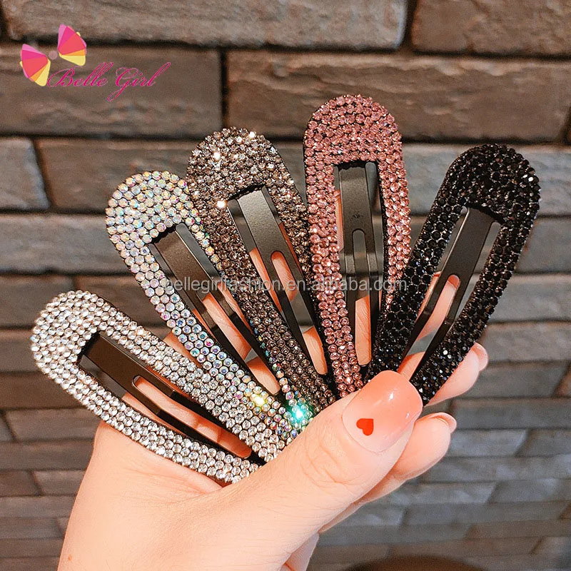 BELLEGIR factory INS fashion simple style rhinestone glitter hairclips ready to ship five colors metal crystal bb hair clips