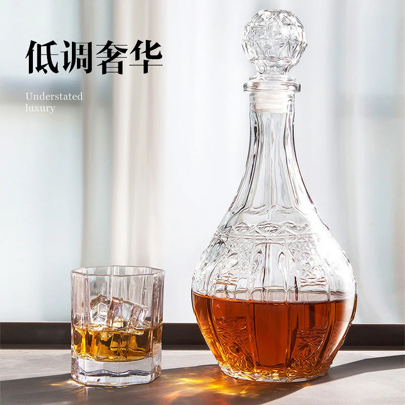 1000ml Cut Creative Vase Shape Clear Glass Drinking Decanter Spirit Bottle Pot Carafe With Cap/Lids For Whisky Alcohol Wine
