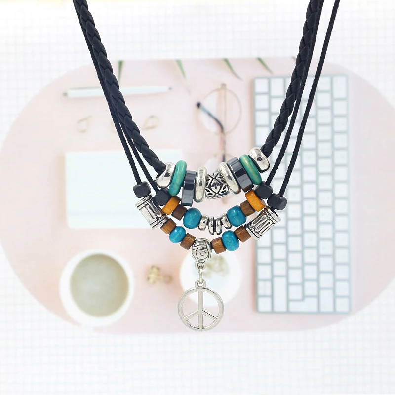 New Jewelry Retro Bohemian National Style Multi Layer Color Wood Bead Necklace Long Fashion Sweater Chain