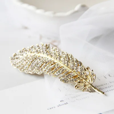 Women Gold/Silver Leaf Feather Hair Clip Hairpin Barrette Hair Accessories Pacifier Clip