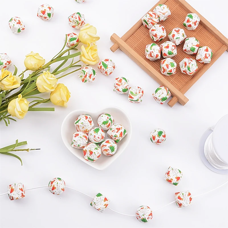 Bangxing силиконовые бусины с принтом рождественской елки 17 мм шестигранные 15 мм круглые бусины Детские Жевательные Силиконовые Бусины