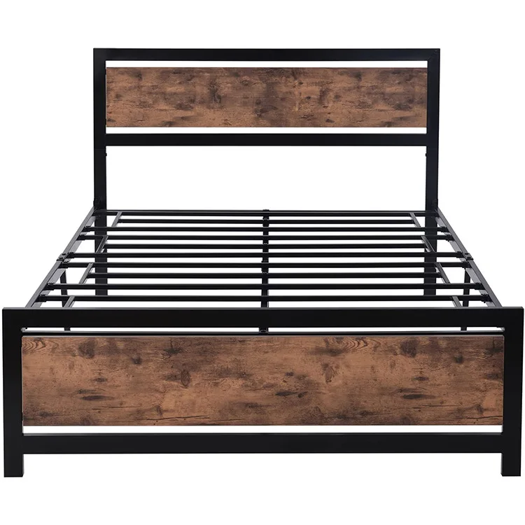 Kainice Wholesale Black Metal Bed Wooden High quality Bed Frame With Bedroom Furniture