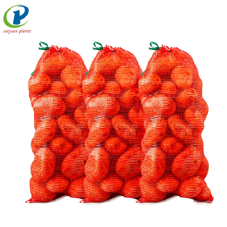 Red color  pp material drawstring mesh bags for oranges lemon fruit