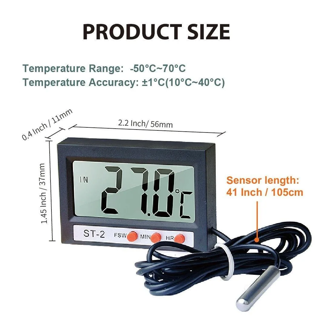 Waterproof Digital Plastic Probe Thermometer Indoor/Outdoor Aquarium & Household Temperature Measurement for Kitchen & Food Use