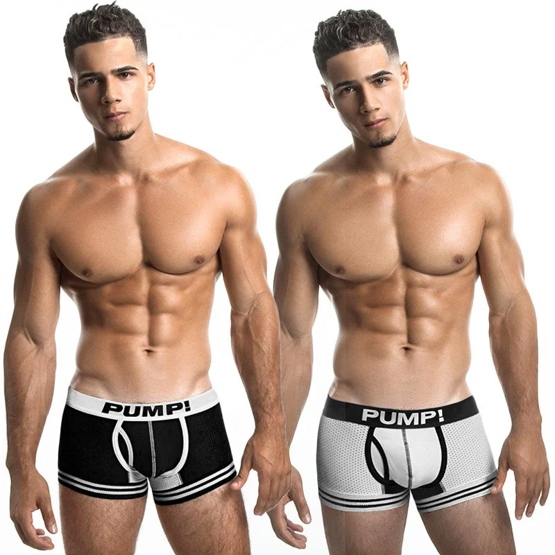 New PUMP Sexy Jockstrap Men Cotton Briefs & Boxers Underwear Gay Nude Slip Panties Underpant Breathable String Sissy Lingerie