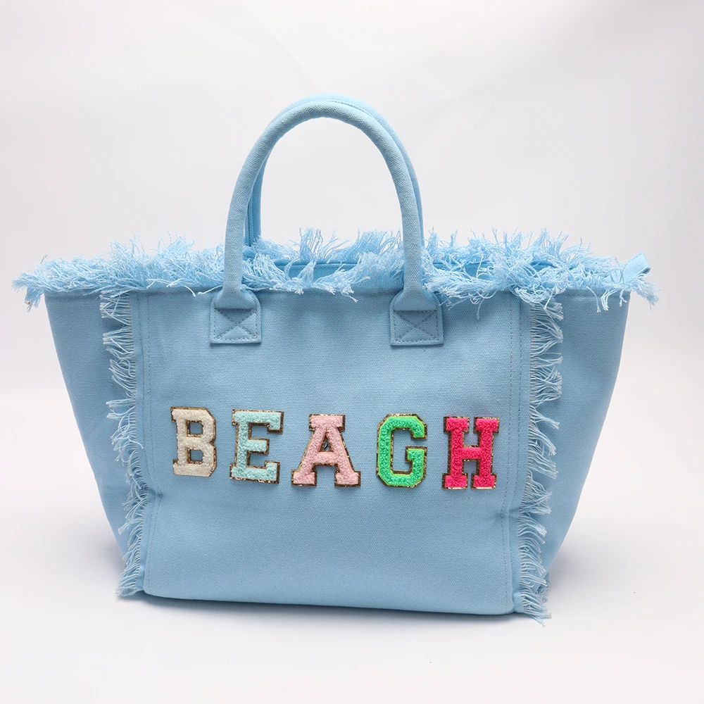 2023 Tassel Fringe Large Canvas Bags Summer Bags For Women Women Beach Luxury Tote Canvas Woman  Bandana Fringe Cotton Bag