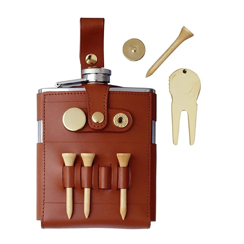 Custom Logo Pocket Leather Wrapped Whiskey Funnel and Cups Custom 6oz 7oz 8oz Metal Stainless Steel Whisky Hip Flask Gift Set