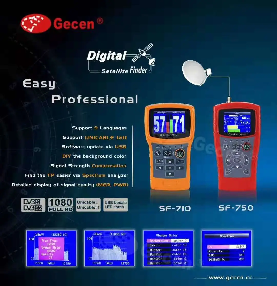 G-SAT SF-710 digital satellite finder meter support spectrum analyzer color screen