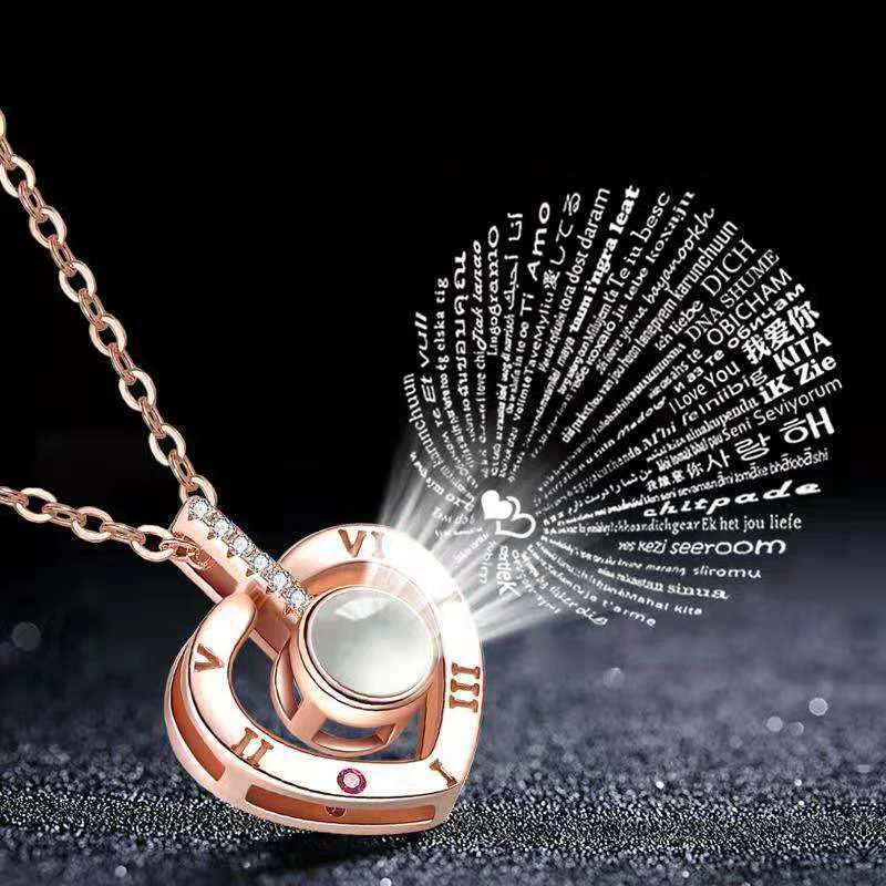Hot Sale 18k Gold Plated Stainless Steel 100 Different Languages I Love You Women Wedding Jewelry Heart Pendant Necklace