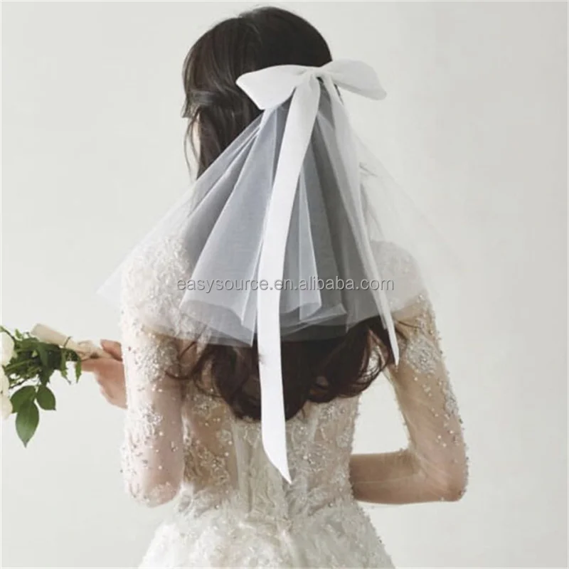 YM106 shoulder Length Bridal Veil with Comb bow Finger Tip Wedding Veil Bride Hair Accessories