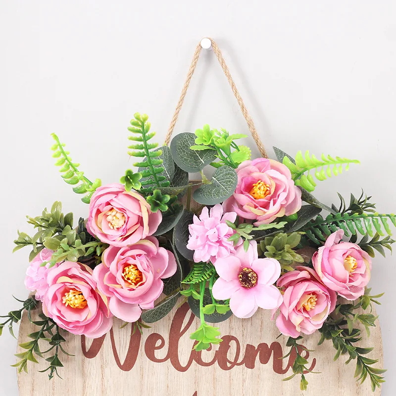 Factory Price North American Rural Artificial Flower Crafts Bell Welcome Doorplate Pendant Home Wedding Party Decoration