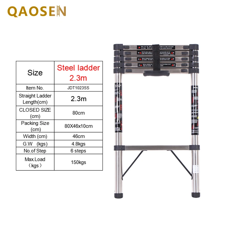 2.3m Stainless Steel Single Telescopic Ladder Warehouse Made in China