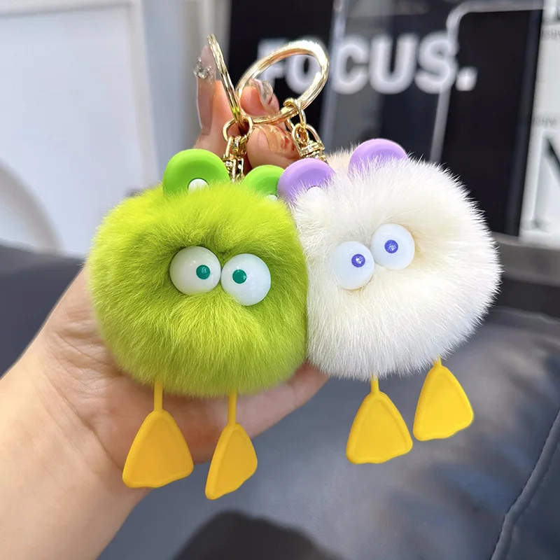 Wholesale Rex Rabbit Hair Little Duck Car Keychain Pendant Plush Toy Doll Small Coal Ball Book Bag Pendant Couple Keychain Gift
