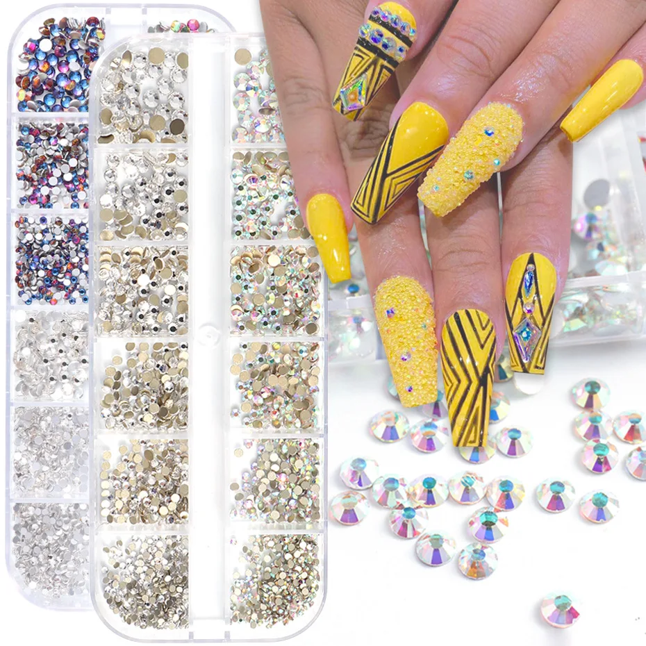 Amazon Hot High Quality Wholesale 3d Flat Back Luminous AB Crystal Stones Mix Sizes Charms Nail Art Rhinestones