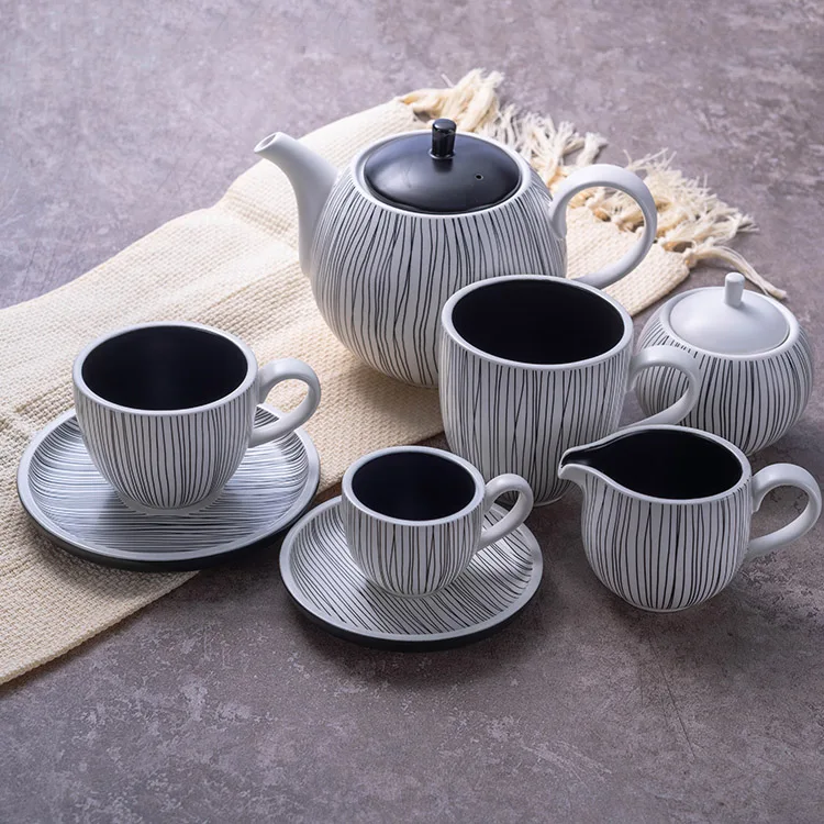 Modern European British Ceramic Tea Cup Set Saucer of 6, 15pcs Porcelain Tea Pot and Cup Set for Coffee and Tea