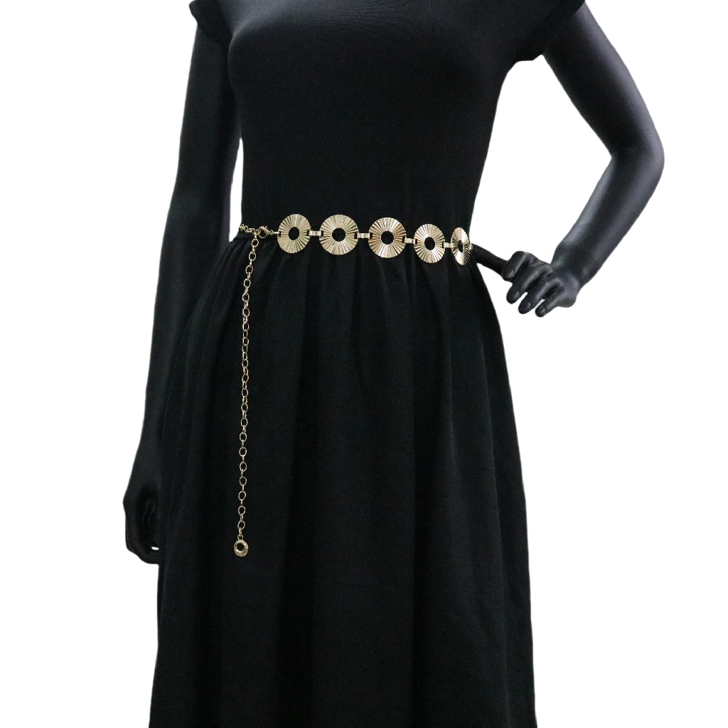 Fashion Metal Round Adjustable Beautiful Light Gold Adjustable Cowgirl Waist Coin Chain Golden Belt Cadena De Cintura