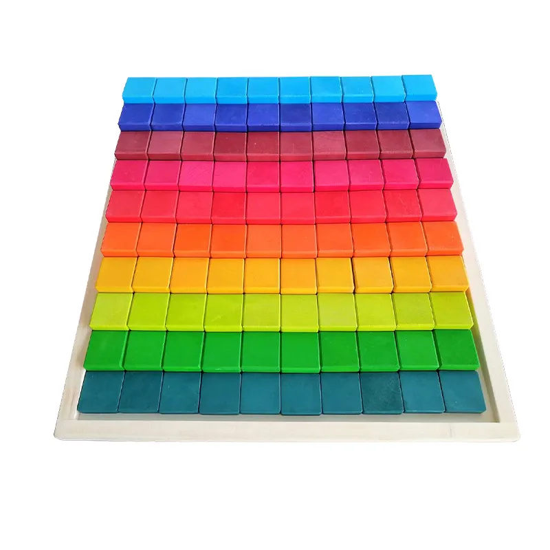 Wooden Building Blocks Set -Large Rainbow Wood Blocks in Colors and Shapes(The Arabian Nights/4 Elements/Castle/Soccer Field)