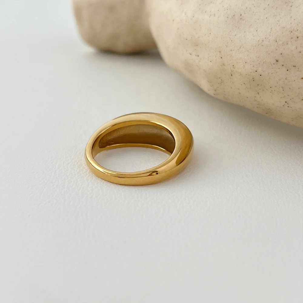 Wholesale 18K Gold Geometric Dome Finger Ring Women Minimalist Thick Chunky Stainless Steel Rings Unisex Daily Street Jewellery