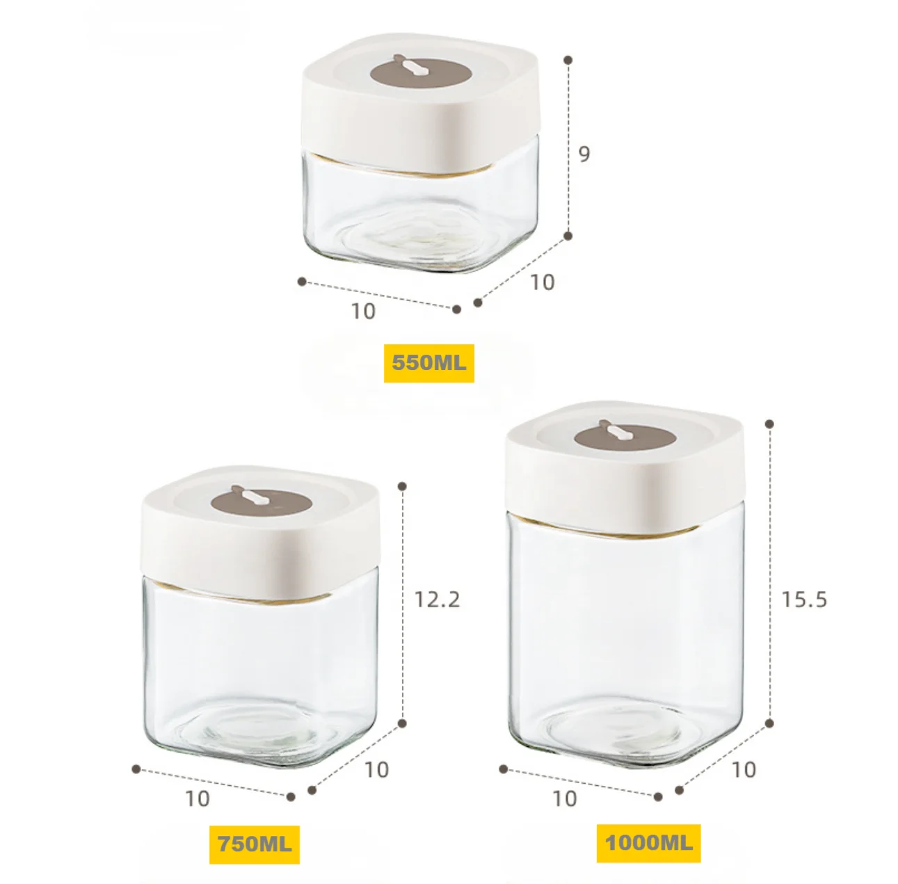 Modern Design 500ml 700ml 1000ml Square Shape Plastic Glass Storage Canister Jars with Airtight Lid Jam Honey Party Condiments