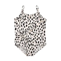 Toddler Baby Girls Leopard Swimsuit Ruffled Sleeveless Swimwear One-Piece Beachwear Bathing Suit