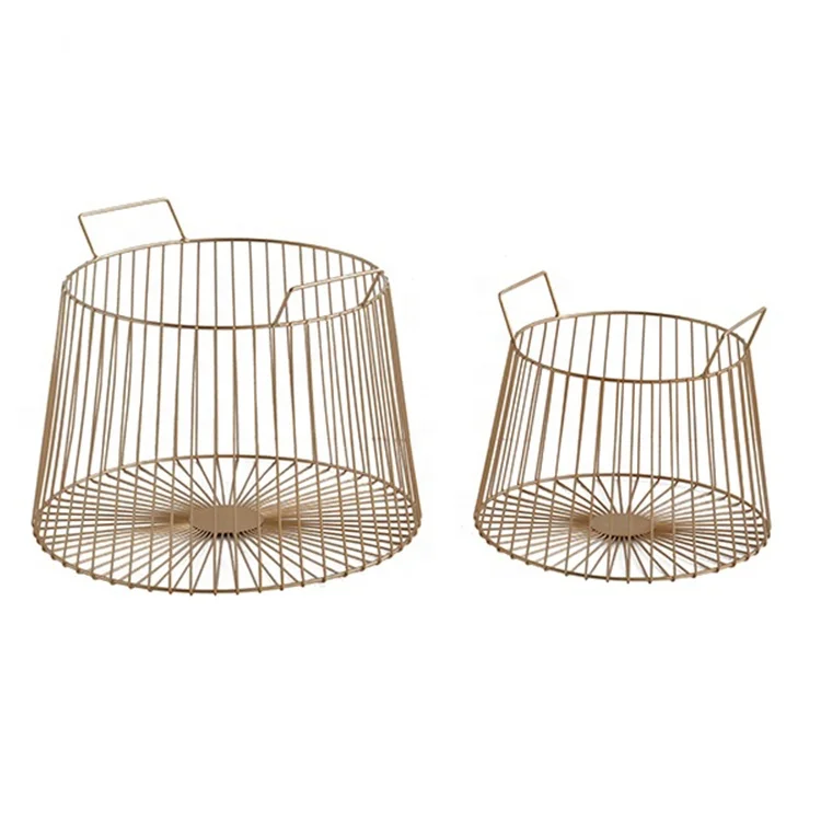 Mayco Modern Set 2  Handcraft Gold Metal Wire Storage Baskets