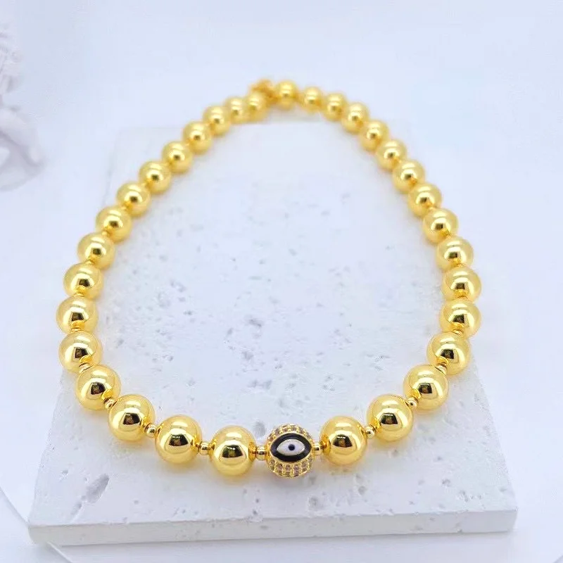 CH-HDN1057 Turkey style devil eye beads necklace bracelet,Diy gold ball bead set jewelry,chic link ball jewelry wholesale