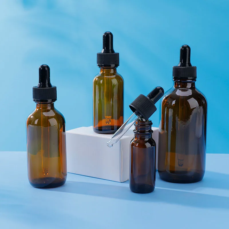 Amber Boston Glass Bottle For Cosmetics Packaging, Different sizes amber glass bottle for oil