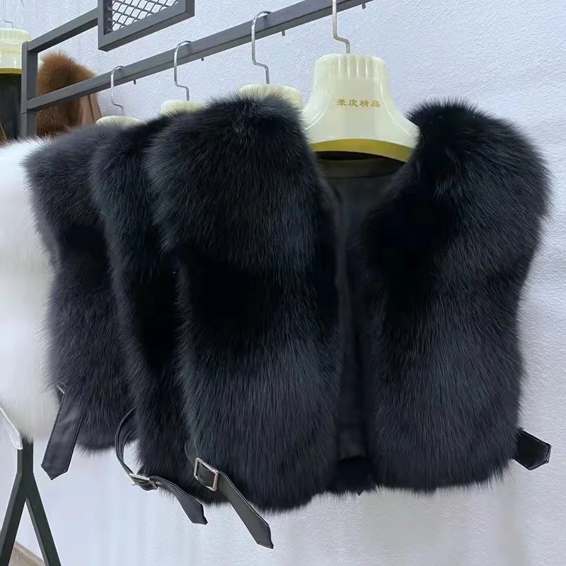 High  quality  women   Big  fox   fur  vest    Winter  blue  fox  fur short   Vest