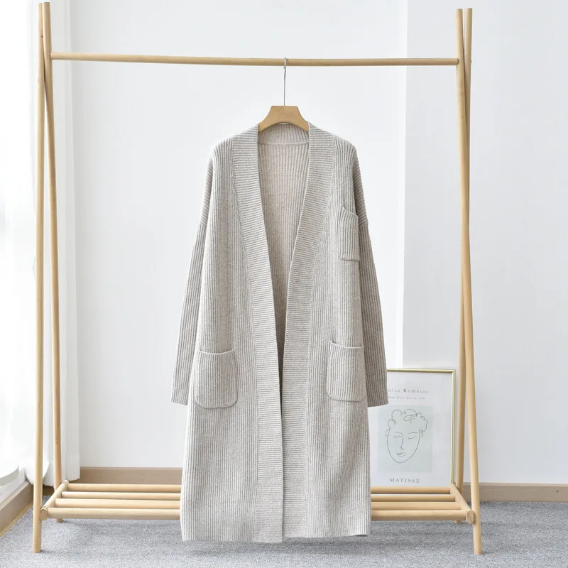 Design Women Cashmere Sweater Cardigan Plus Size Knit Long Pocket Coat