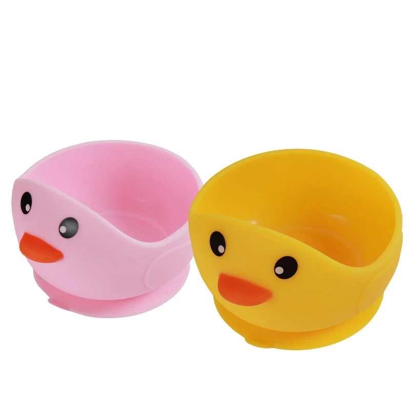 K92  Kids Waterproof Duck Suction Bowl Children Dishes Kitchenware Toddler Silicone Baby Feeding Bowl Tableware