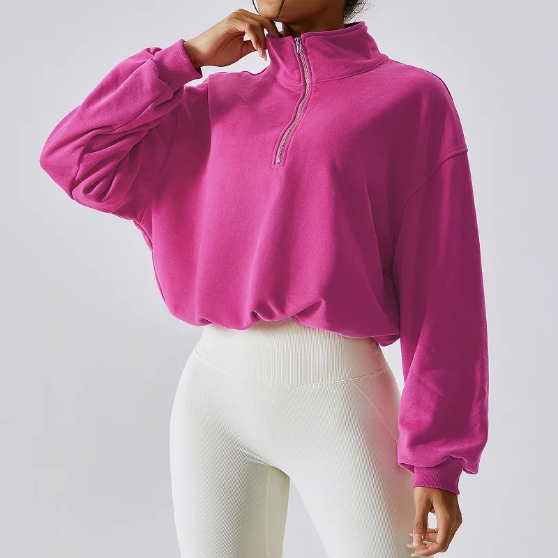 custom fashion half zip up  casual sport wear crop top hoodie for women