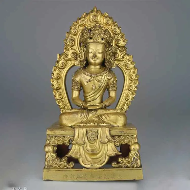 Tibetan Buddhist Gold Gilt Handmade Cast Bronze Buddha Statue Life Size Buddhism Copper Buddha Sculpture