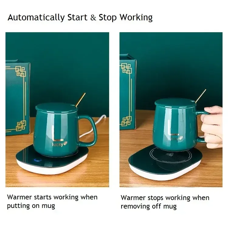 Office Home Cup Gift Set Thermotatic Ceramic mug USB Smart Electric heating  Coffee Mug Warmer Cup Heater mug For Christmas Gift