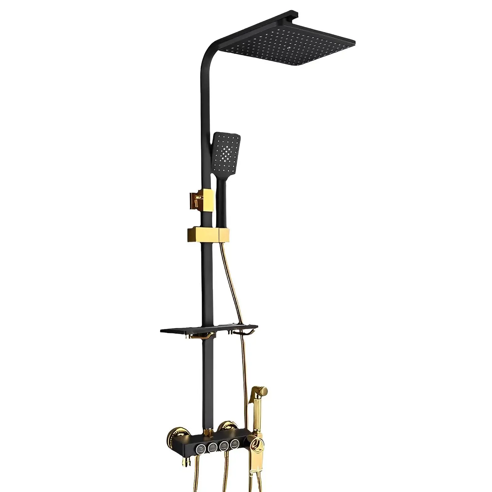 Luxury design thermostatic black and gold rain shower system shower fixture