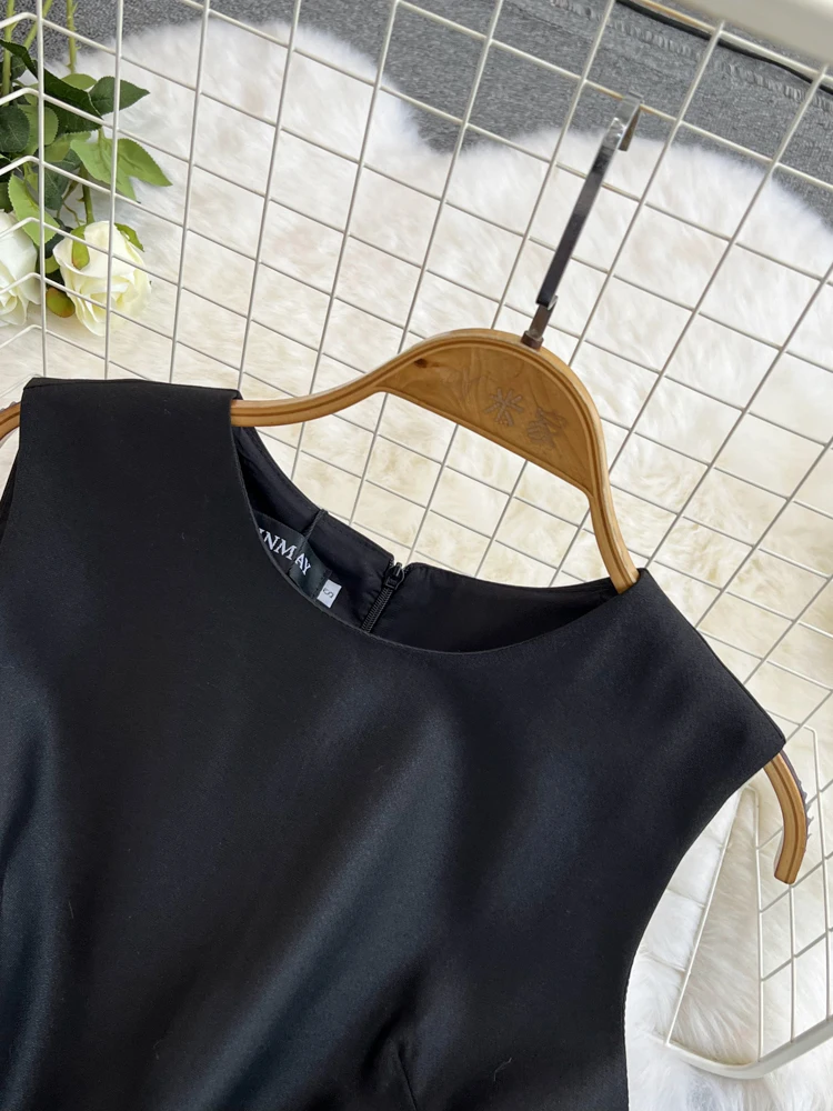ZT1139 Black Herben crew neck dress High quality satin sleeveless tank dress