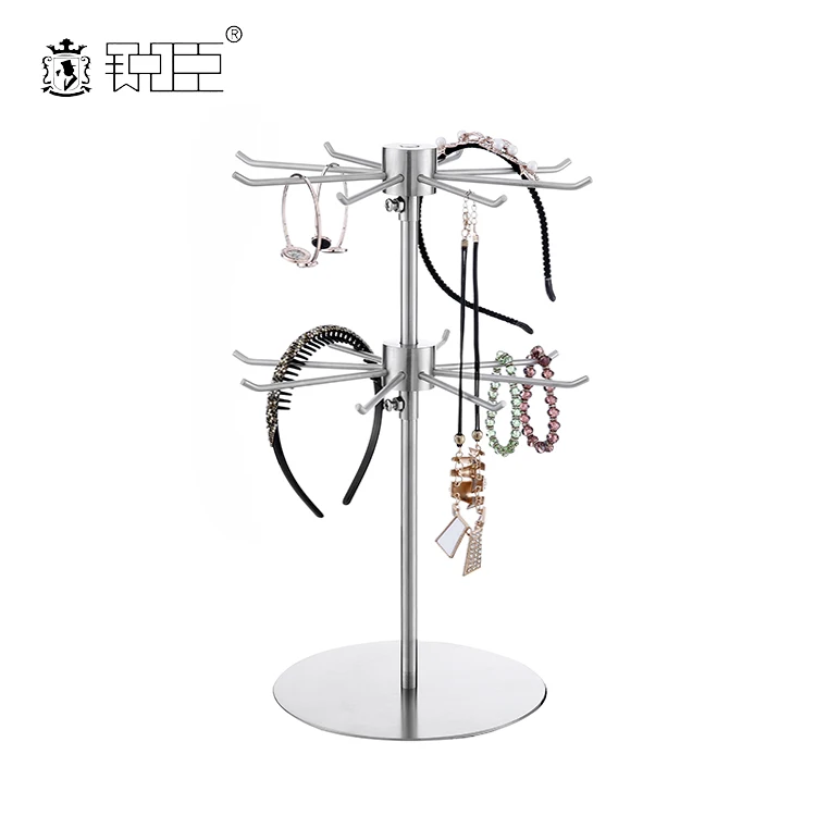 Metal 2 Tier Rotating Jewelry Display Stand Rotatable Counter Top Jewelry Stands For Bracelet Necklace Hairband Holder Stand