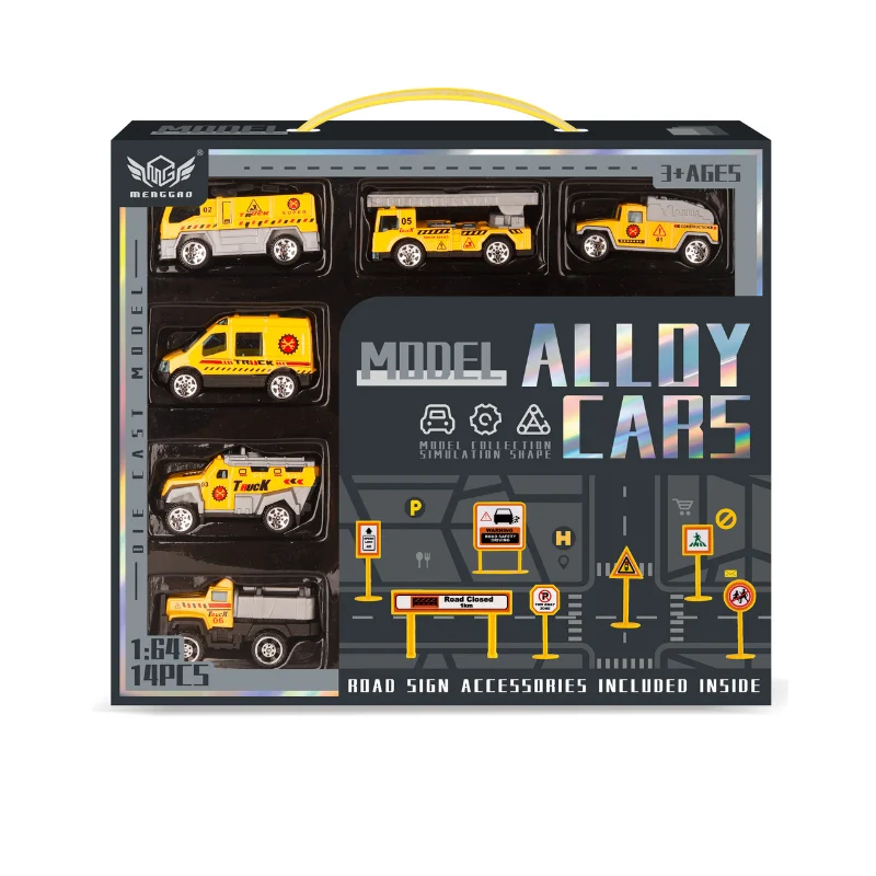 PANDAS 1:64 Small Mini Alloy Car 14pcs Free-wheel Metal Vehicle Metal Truck Plastic Sliding Diecast Model Car Toy Set