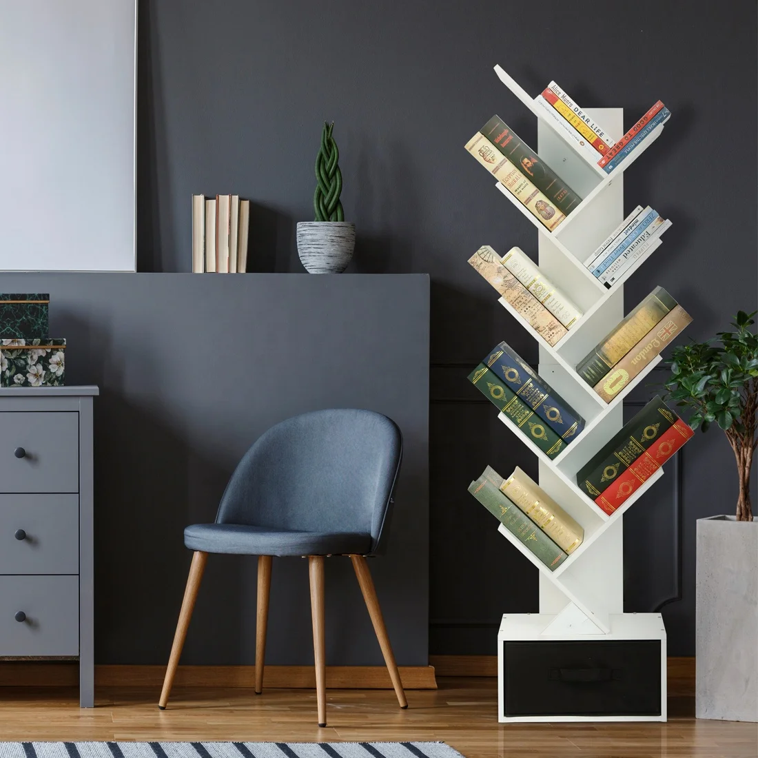 
Adjustable Wooden Tree Bookshelf Book Shelf Bookcase Desk Book Storage Organizer Display Shelf For Living Room Furniture 