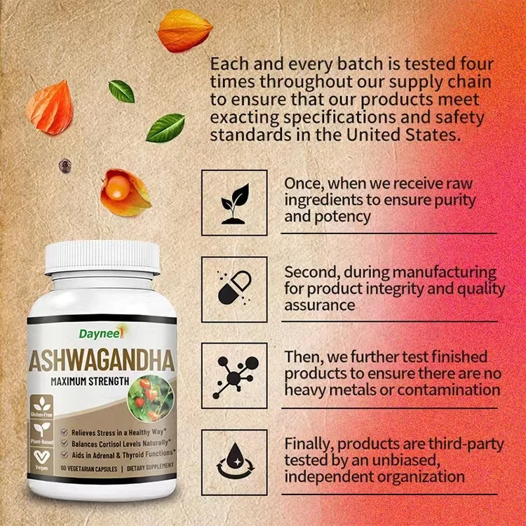 OEM/ODM ashwagandha capsule helps support the immune system naturally boosts energy & vitality magnesium ashwagandha