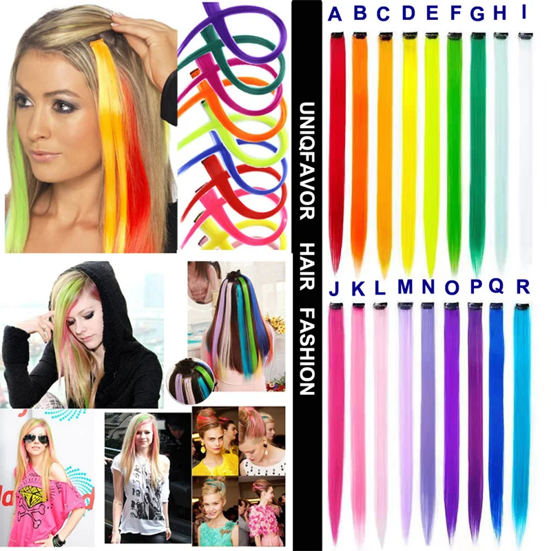 20 Inches Party Highlights Hair Accessories Straight Clip Hair Extensions 1 Clip In Colorful Synthetic Clip Hair Extensions