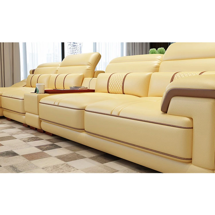Living Room Recliner Sofas Massage Genuine Leather Corner Sofa Bed with USB music player