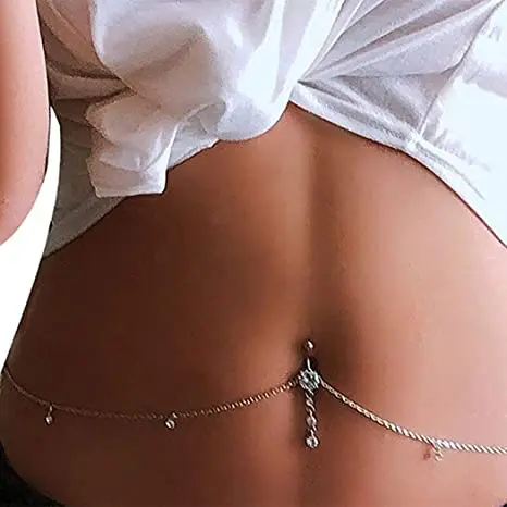 
Rhinestone Belly Button Ring Beaded Piercing Navel Waist Chain Vintage Crystal Waist Chain for Women and Girls 
