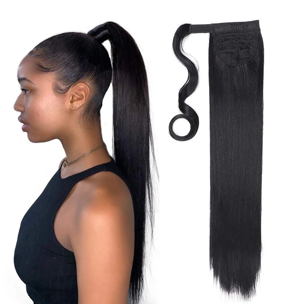 Wholesale Clip in Ponytail Extension Wrap Around Long Straight Pony Tail Hair Synthetic Hairpiece Ponytail